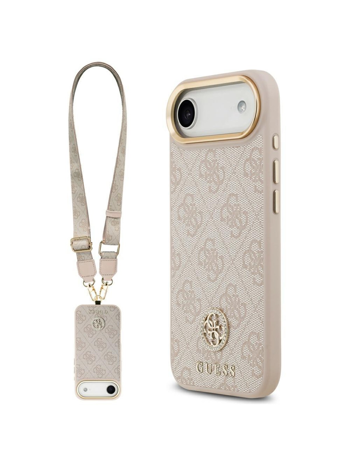 GUESS 4G Strass Logo & Big Strap Metal Buttons MagSafe Case for iPhone Air - Pink