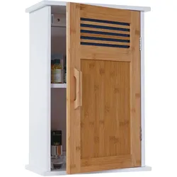 Hängeschrank MCW-A85, Badschrank Wandschrank Bambus, 52x35x21cm weiß