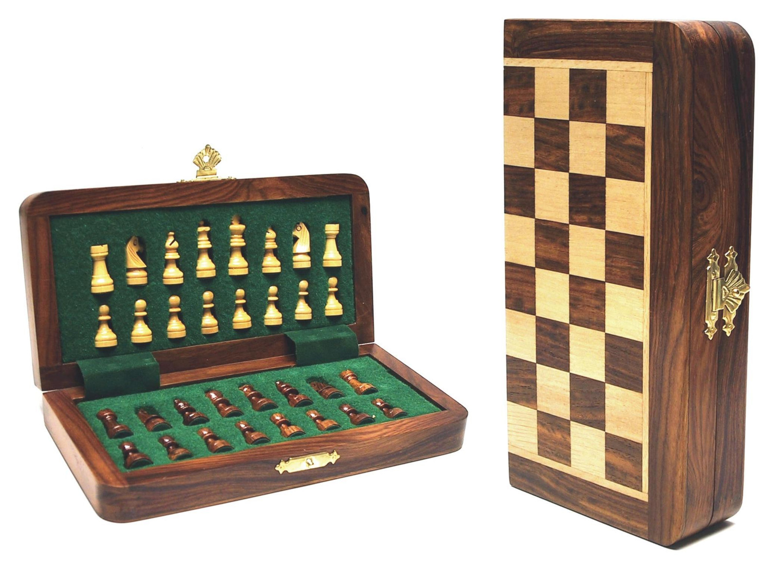 Hot Games Magnetisch houten schaakspel voor onderweg, 19 x 9 cm