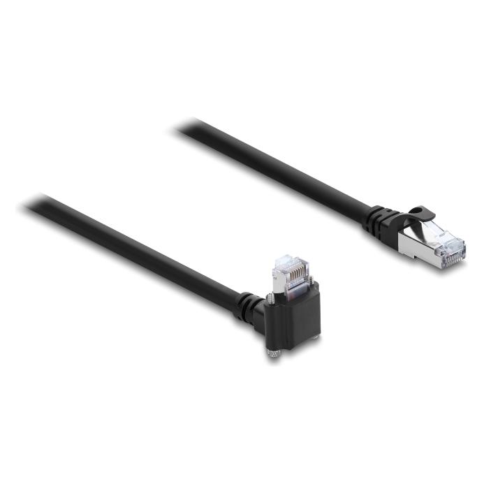 Delock GigE Kamera Kabel RJ45 Stecker 90° gewinkelt mit Schrauben, Steckerlänge 28 mm zu RJ45 Stecker Cat. (S/FTP, CAT6, 1 m) (80962)