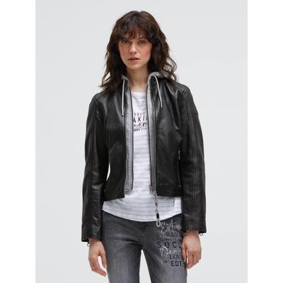 Lederjacke SOCCX, Damen, Gr. XXL, schwarz, Web, Material Oberstoff: 100% Leder, Material Kapuze: 55% Baumwolle, 45% Polyester, Futter Rumpf: 100% Baumwolle, Futter Ärmel: 100% Polyester, unifarben, regular fit kurz, eingesetzt gerader Abschluss,...