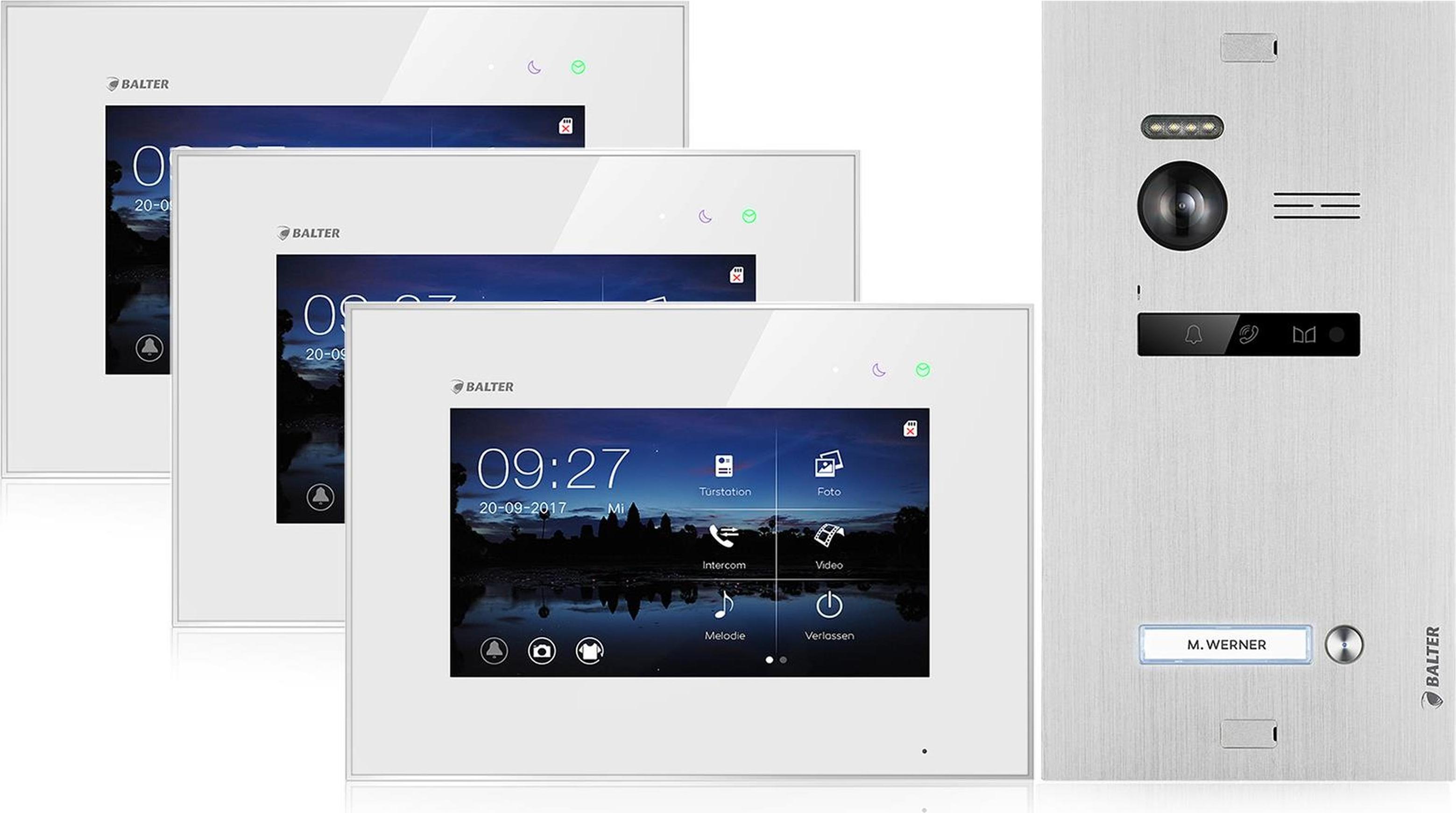 Balter EVO Video Türsprechanlage für 1 Familienhaus, 3x Monitore