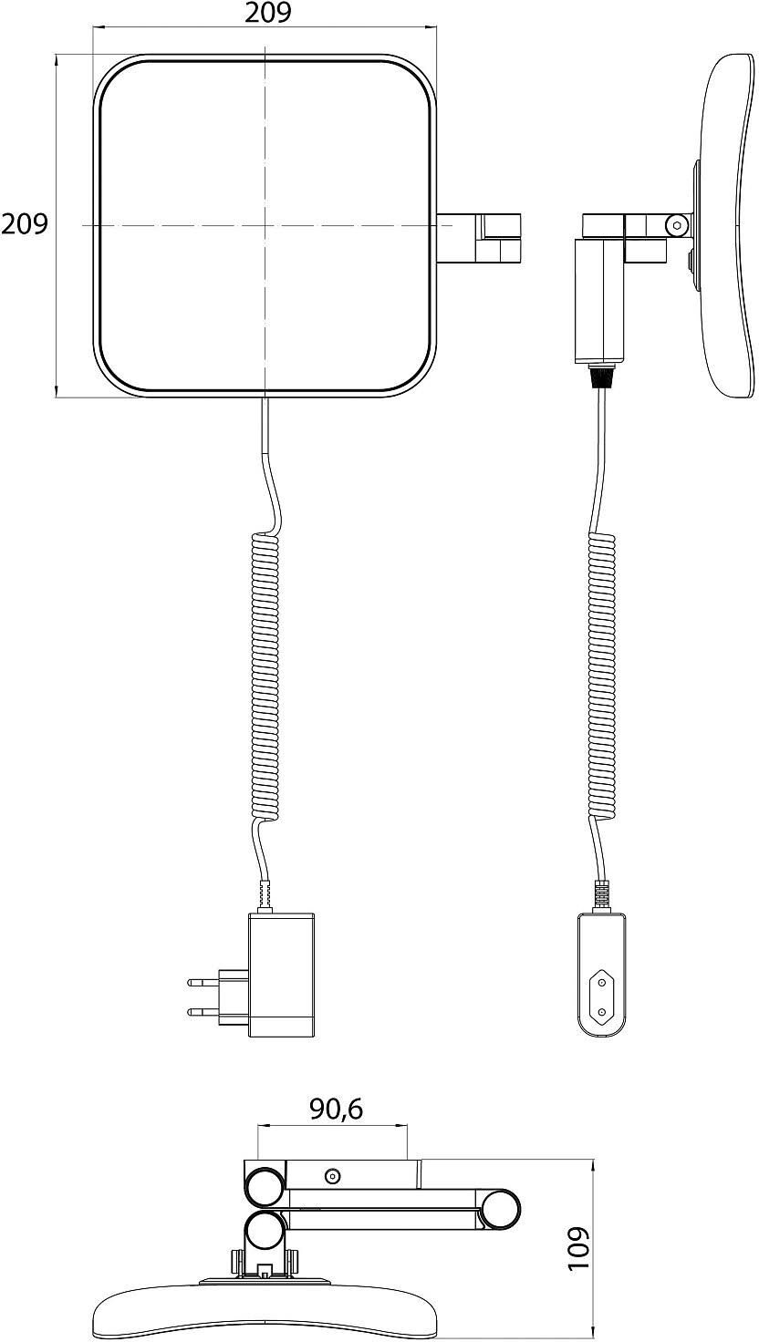 Emco Evo LED Rasier- und Kosmetikspiegel Wandmodell mit 5-fach Vergrößerung, quadratisch