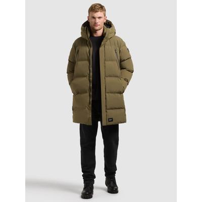 Kurzmantel KHUJO "JAMIR", Herren, Gr. M, everglades grün, Web, 100% Nylon, unifarben, regular fit ca. Mitte Oberschenkel, eingesetzt elastischer Bund mit innenliegendem Gummizug, Mäntel Kurzmantel