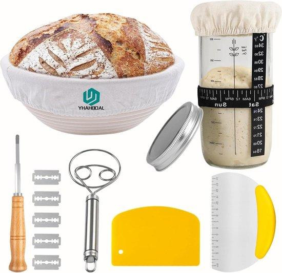Famanu Zuurdesem Set met Ronde Glazen Kom en Accessoires, Diameter: 23 cm
