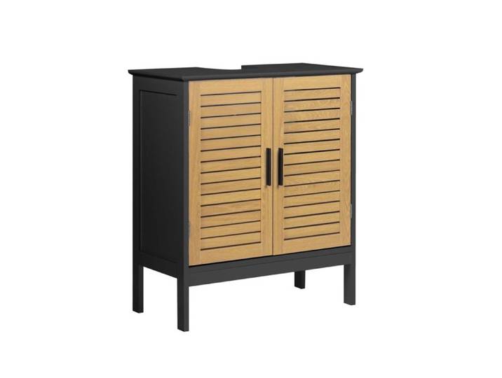 Meuble sous vasque de salle de bain avec portes persiennées Noir 60x30x70 cm