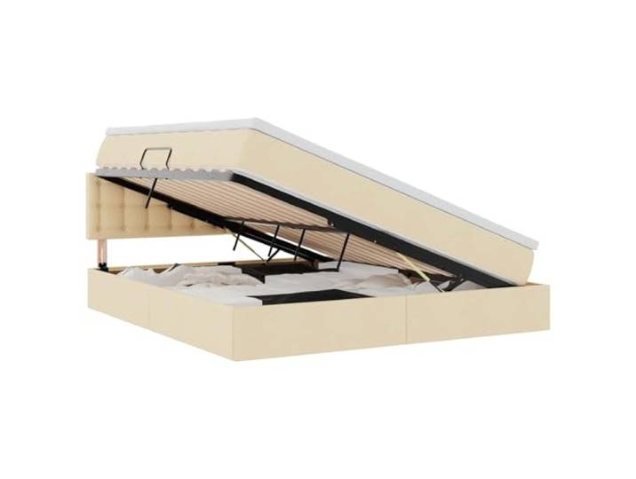 KKgypkn Polsterbett mit Matratze und Lattenrost 160x200 cm Creme Stauraumbett mit hydraulischem Lift aus Holzwerkstoff