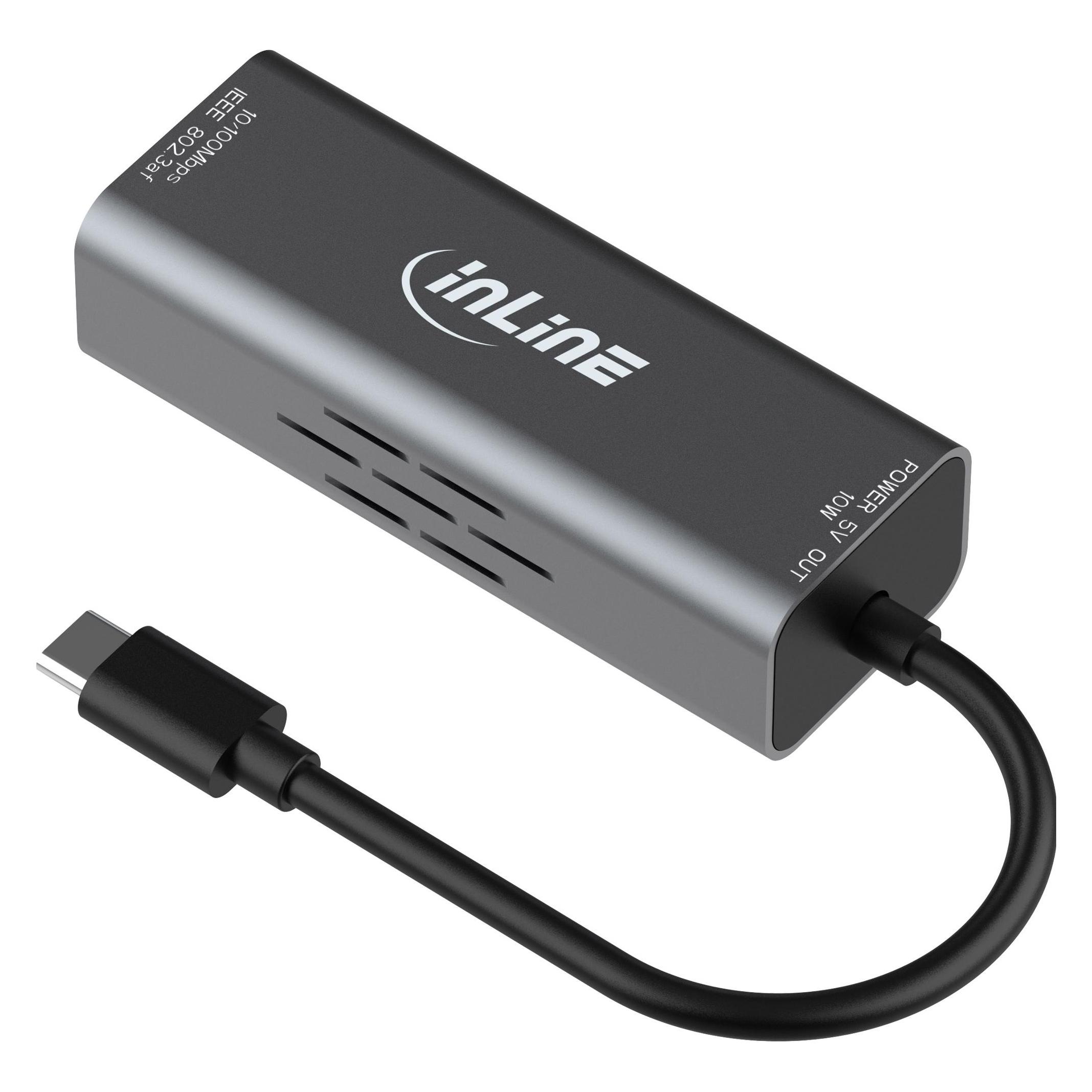 InLine USB-C zu RJ45 PoE-Adapter mit Überspannungsschutz (USB-C, RJ45 (1x)) (33380J)