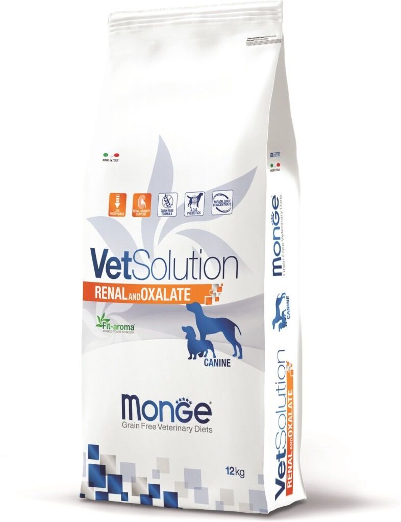 12 kg Monge VetSolution Secco Cane Renal Oxalate Alimento Dietetico Cibo Crocchette Croccantini in Caso di Insufficienza Renale e Riduzione Formazione di Calcoli