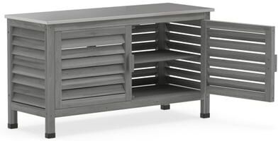 Costway Patio Storage Cabinet with Stainless Steel Countertop and L-Shaped Shelf for Garden-Gray