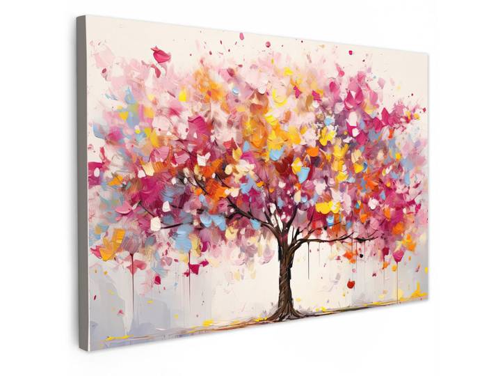 MuchoWow Leinwandbild - Aquarell - Baum - Kunst - Abstrakt - 120x80 - Kunstdruck, Rosa, Textil, Kiefer, Rechteckig, 120x80 cm, gerahmt, Bilder & Rahmen, Bilder, Wandbilder