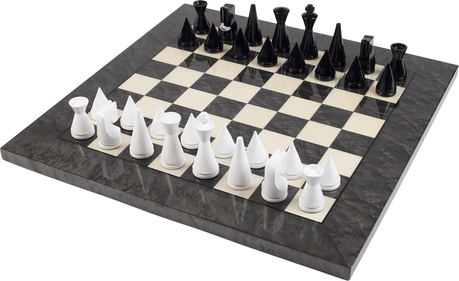 Italienisches Schachfiguren-Set Weisse Akazie Moder + Schachbrett 42