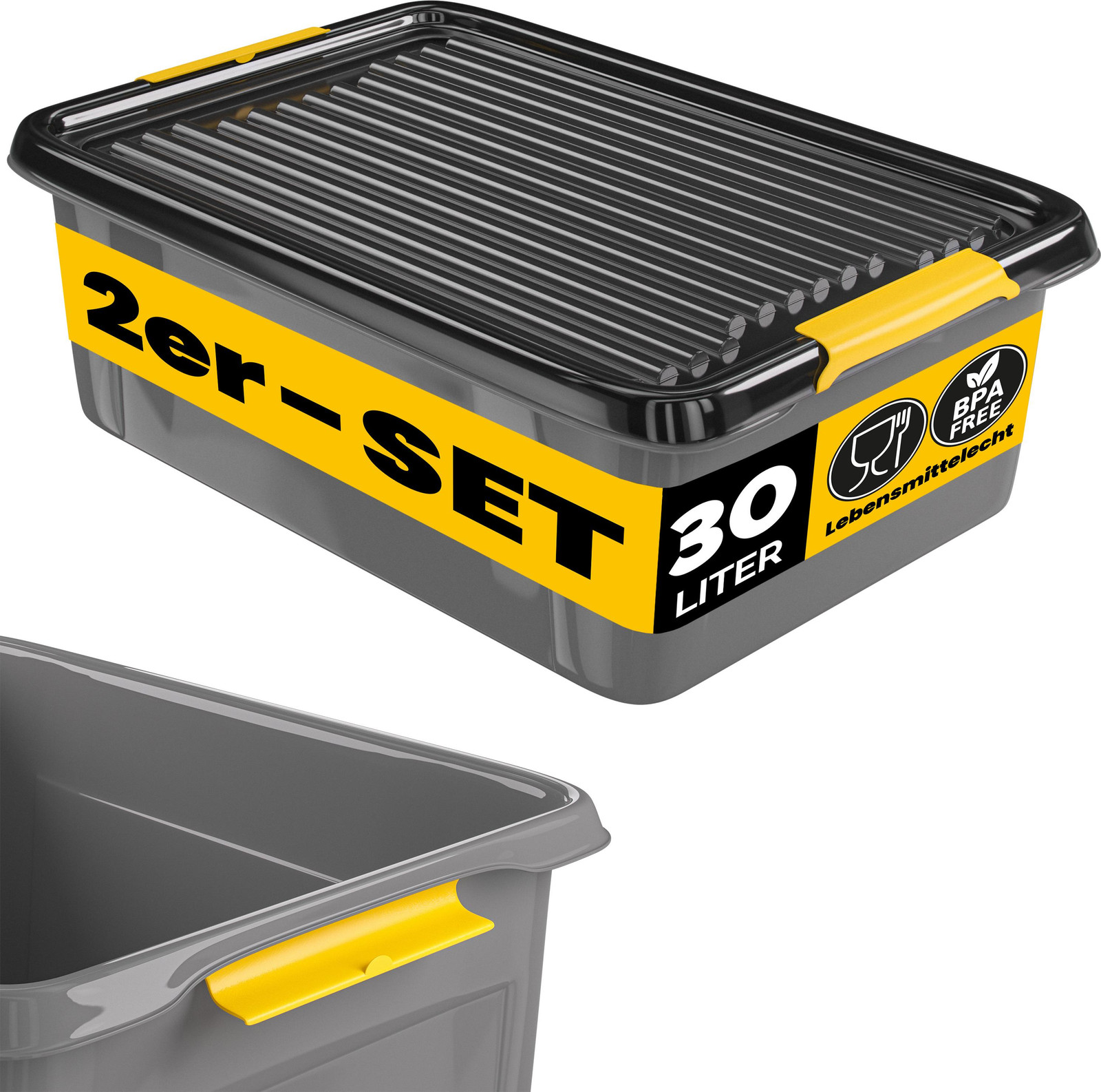 Monzana Opbergbox met deksel, stapelbaar, plastic, solid, 2 stuks