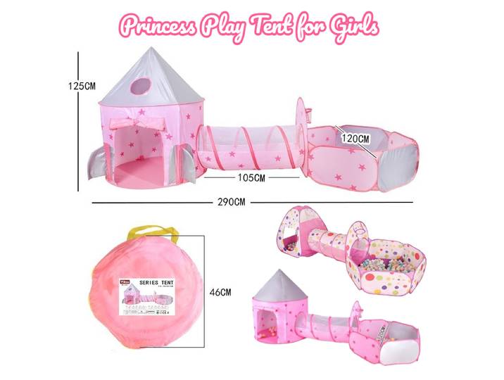 IMBABY Tente de princesse pliable avec tunnel, tente de jeu 3 pièces pour enfants, château d'intérieur et d'extérieur pour bébés filles, cadeaux pour bébés