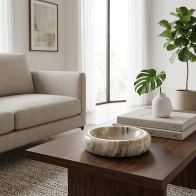 Sagebrook Home "Decorative Tray - Tan/Ivory Marble Modern Round, 7.75"""