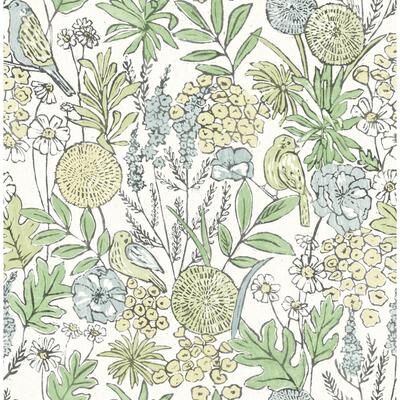 Chesapeake Goldfinch Green Birds and Blooms Wallpaper