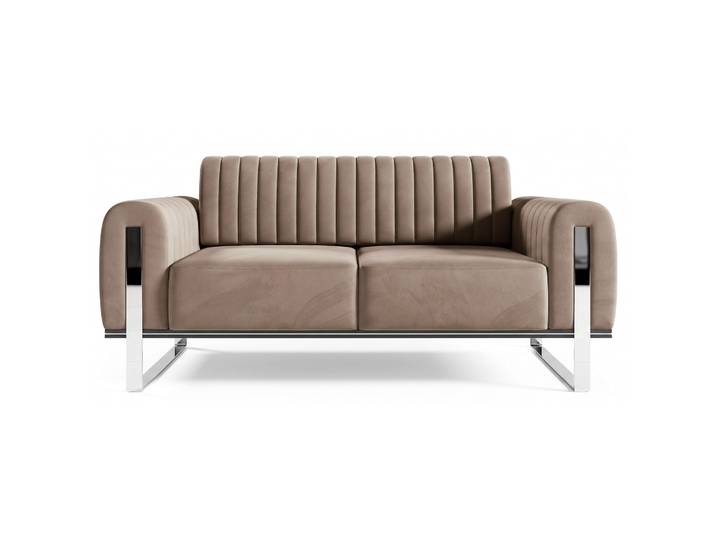 Zweisitziges Sofa Parissa in Beige, Velours, Chromfüße