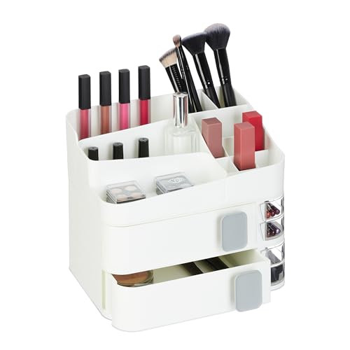 Relaxdays Make-up organizer wit met 21 vakken en lades van kunststof