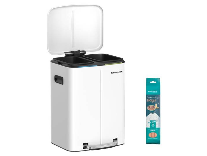 Poubelle de tri 2 x 20l acier blanc