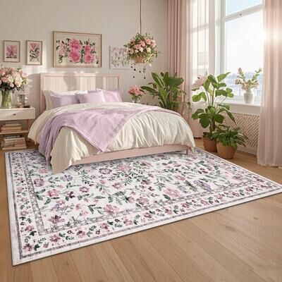 Garvee Farmhouse Distressed Floral Vine Area Rug