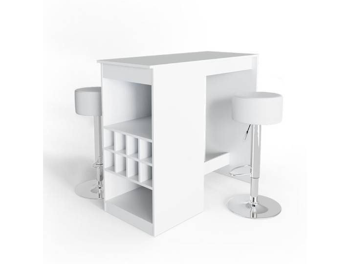 Set de table de bar Ross 115x50cm avec 2 tabourets de bar Blanc Vicco 33210