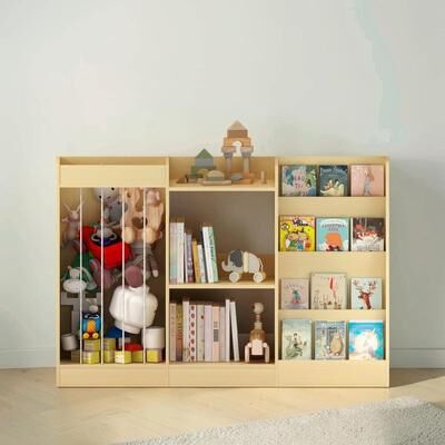CARMORICO 4-Tier 3-in-1 Toddler Sling Bookshelf, Montessori Book & Stuffed Animal Storage Organizer