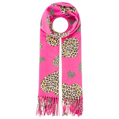 Schal ZWILLINGSHERZ "Print "Leo Herz", Damen, pink, Obermaterial: 100% Polyester, Modetücher Schal, Fransenabschluss, weicher Griff, Leo-Herz-Druck