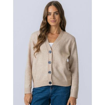 Cardigan TEESHOPPEN "TEESHOPPEN Cardigan Knitted Cardigan", Damen, Gr. XS, beige, Obermaterial: 64% Polyester, 30% Polyacryl, 6% Wolle, Strickjacken