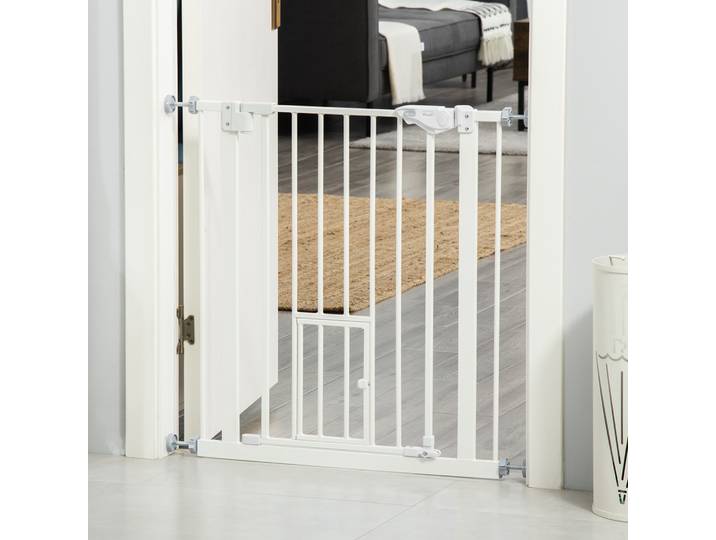 PawHut Barrière Chien Fermeture Auto 74-80x76.2cm Blanc