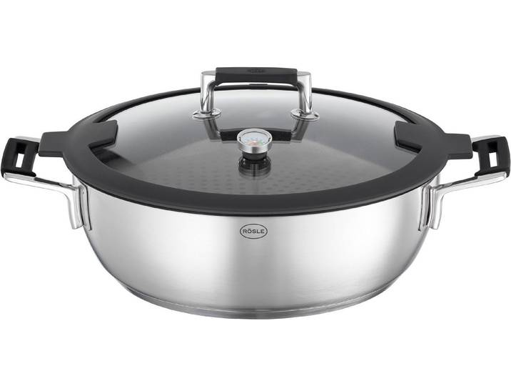 RÖSLE Dampfgartopf SILENCE PRO, Edelstahl 18/10, Dampfkochtopf mit Deckelthermometer und Ablagerost, Induktion
