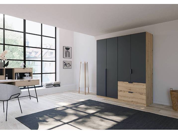Drehtürenschrank Dark&Wood Schubladen 181cm Grau ohne Spiegeltür/-en