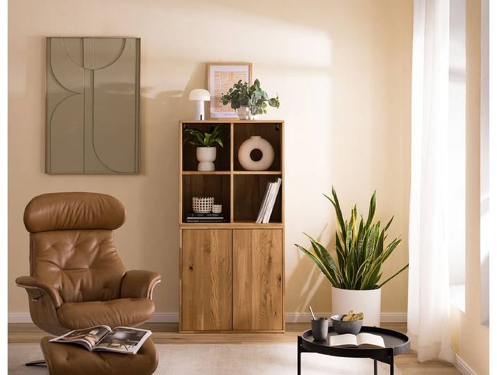 Massives Regal mit Türen Massivholz Wildeiche, geölt Braun 74 x 148 x 35cm