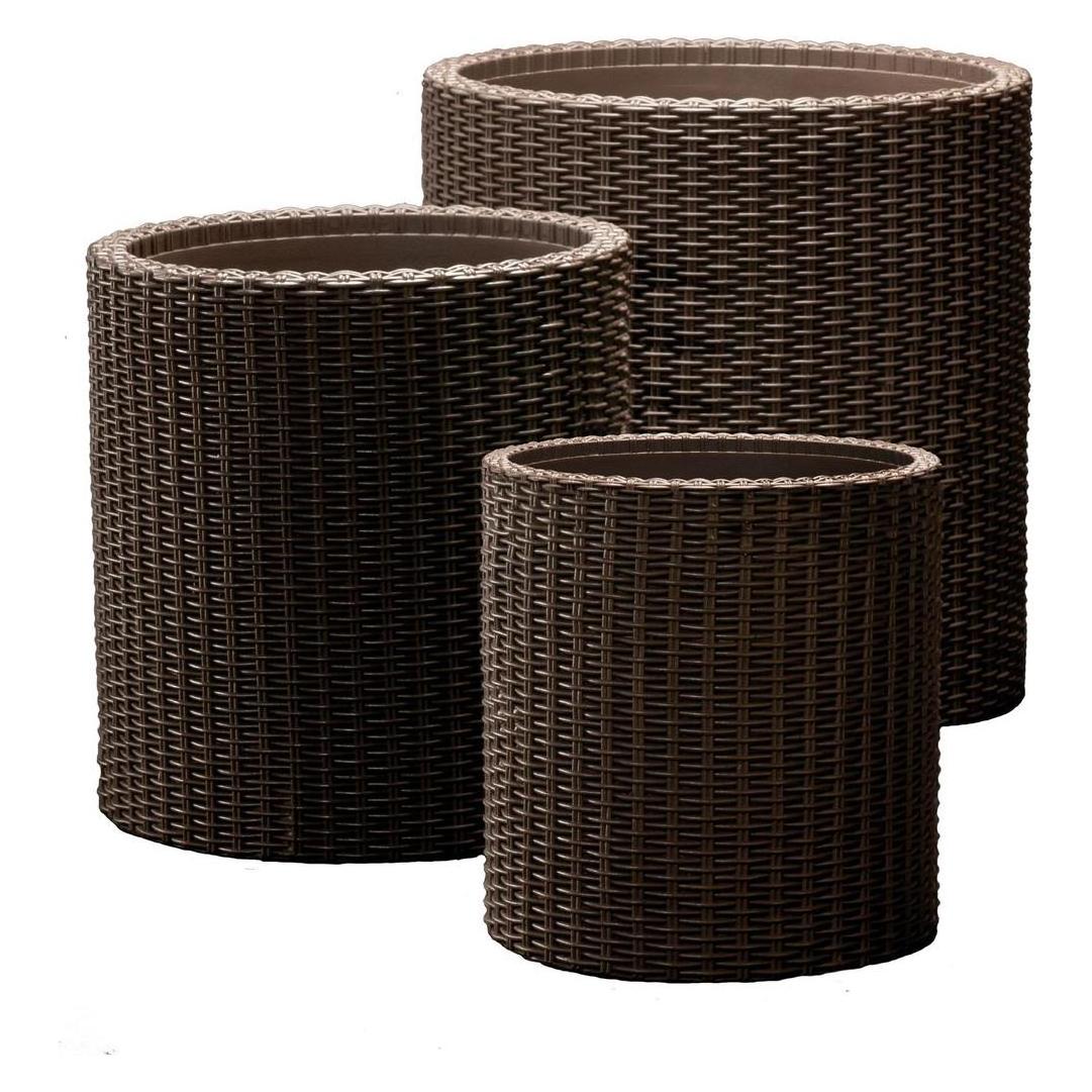 Curver Keter 17197934 Pflanztopf Cylinder Planter, 3-er Set, S/M/L, Kunststoff, braun (220455)
