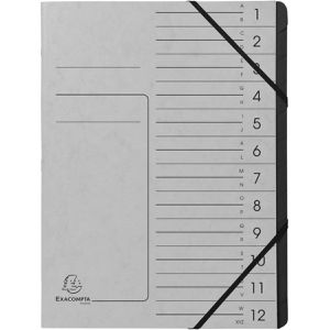 Exacompta Ordnungsmappe 541211E, A4, aus Karton, grau, 12 Fächer