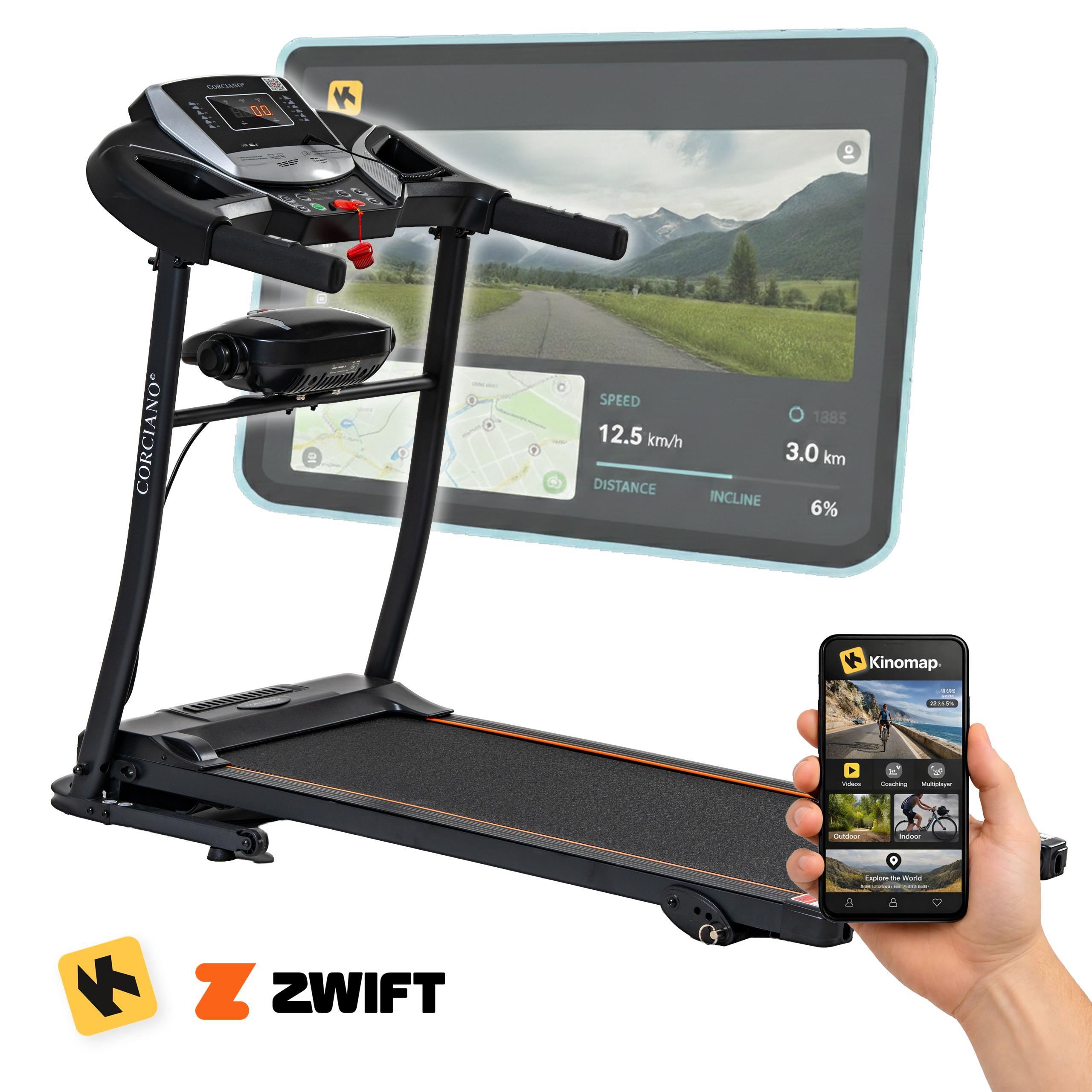Elektrisches Laufband TRENTO 501D von CORCIANO - klappbar, mit Massagefunktion und App