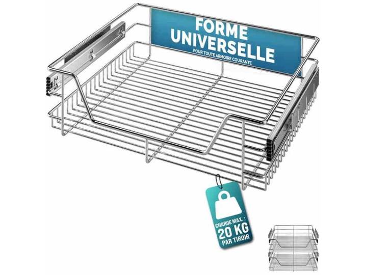 CASARIA® 2x Tiroir télescopique de rangement 60 cm pour armoire cuisine tiroir de cuisine métal tiroir coulissant