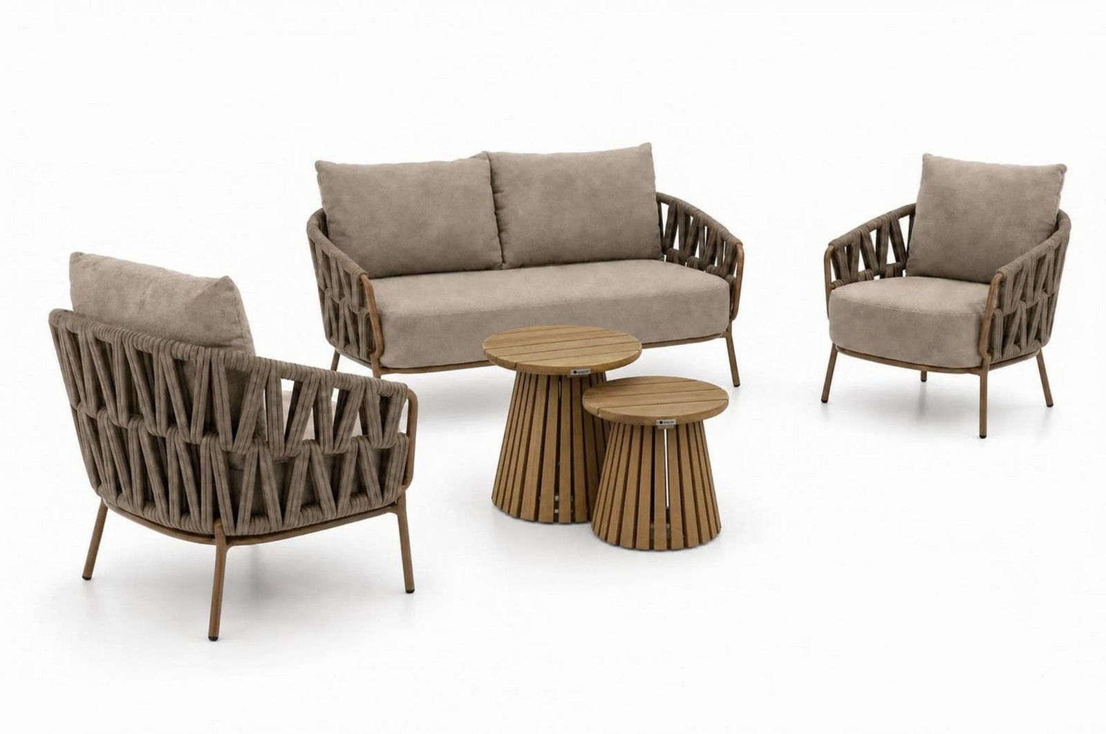 4 Seasons Outdoor Biarritz/Fungo loungeset met teak, kussens in beige en oranje