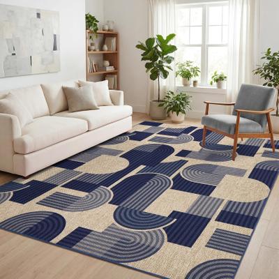 Garvee Modern Geometric Stripes Easy Jute Area Rug