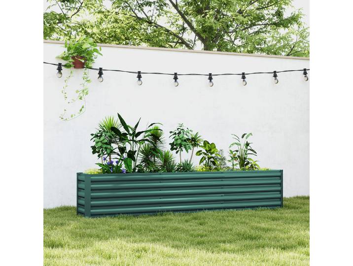 Outsunny Carré Potager Surélevé Acier Galvanisé Vert 240x40x45cm