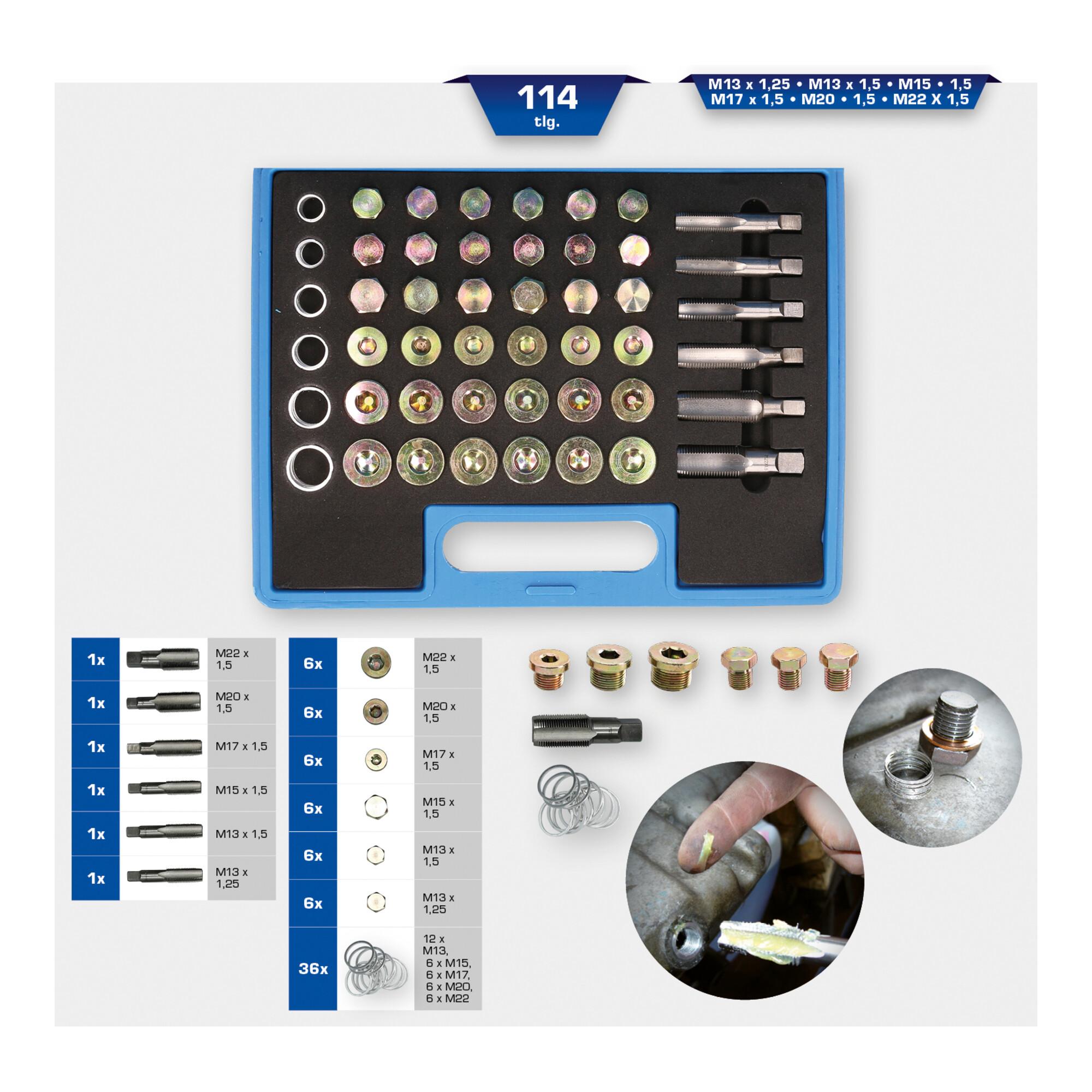 Brilliant Tools Reparatursatz für Öl-Ablassschrauben-Gewinde, 114-tlg (BT711300)