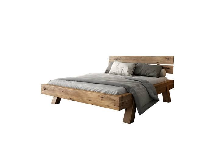 ELFO Futonbett Futonbett Balkenbett Heinrich Bett Rustic Eiche Massiv geölt 180x200cm, Massiver Wildeiche Eiche in rustikaler optik