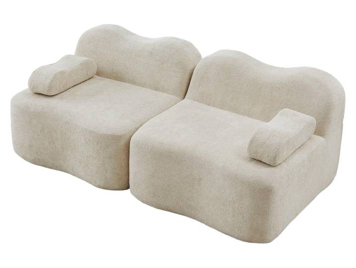 Canapé modulaire 2 places en velours vert beige\, forme ondulée