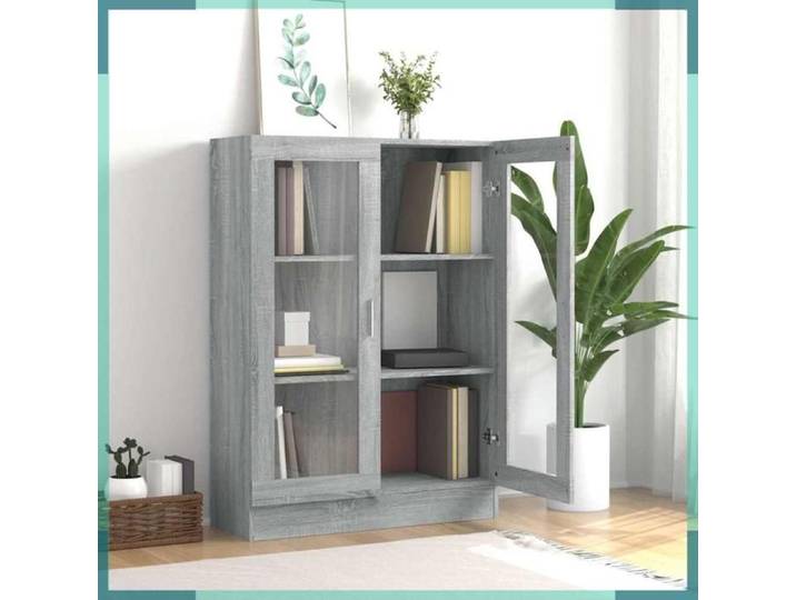 Armoire à vitrine - 815619 - Sonoma gris - Bois d'ingénierie & verre - 82 5 x 30 5 x 115 cm