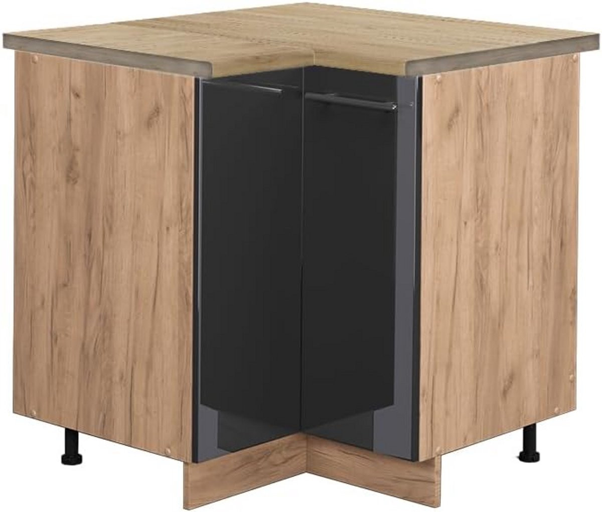Keuken Hoek Kast Antraciet Hoogglans met Eiken Houtstructuur - Wandmontage