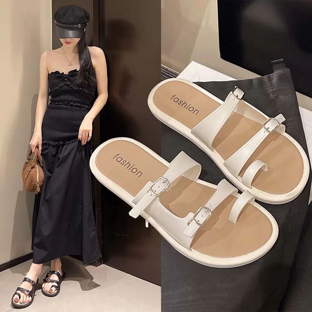 INF Damen Zehensteg Sandalen kompatibel mit weißem PVC, modisch, bequem und rutschfest, ideal für Strand und Alltag L