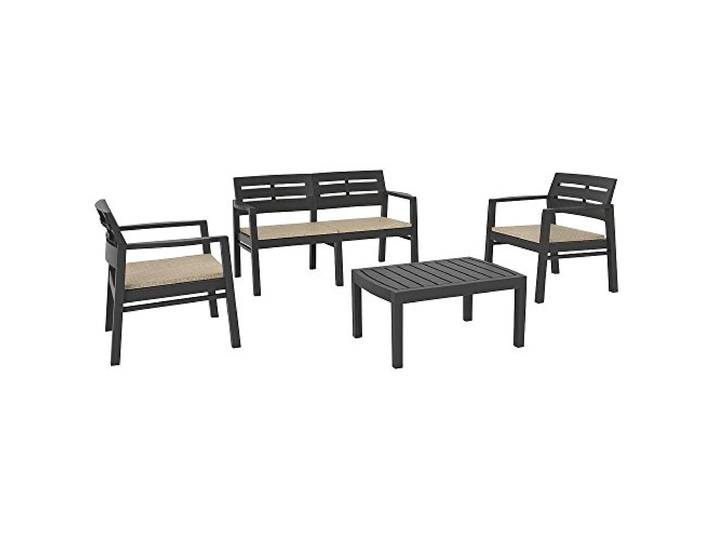 Outdoor-Lounge mit 2 Sesseln 1 Sofa 1 Couchtisch mit Kissen, Made in Italy, Farbe Anthrazit