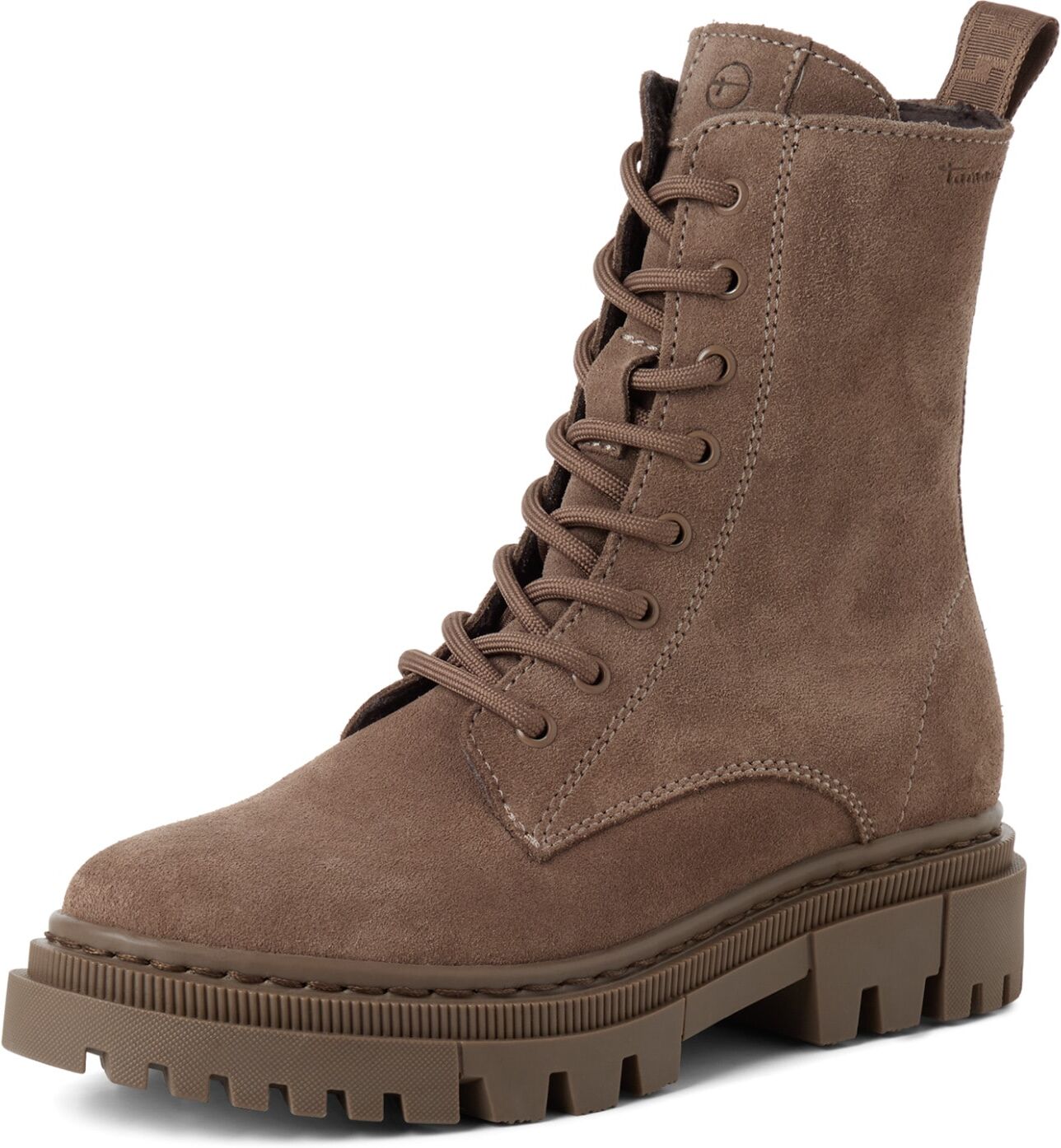 Schnürboots TAMARIS, Damen, Gr. 38, wärmend, braun (taupe), Veloursleder, Veloursleder, unifarben, Basic, Schuhe Schnürboots, Blockabsatz, Schnürstiefelette mit praktischem Innenreißverschluss