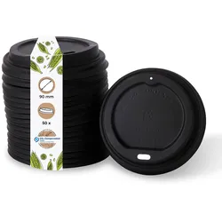 BIOZOYG 50 Stück Einwegdeckel Ø 90mm, schwarz  CPLA Bio Plastikdeckel Kaffeedeckel kompostierbar, biologisch abbaubar, umweltfreundlich