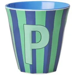RICE Melamin Buchstabenbecher gestreift, P, blau