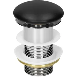 LuxeBath ML-Design Universal Ablaufgarnitur 1 1/4" ohne Überlauf – Pop-Up, Keramikdeckel Schwarz/Edelstahl, inkl. Dichtungen